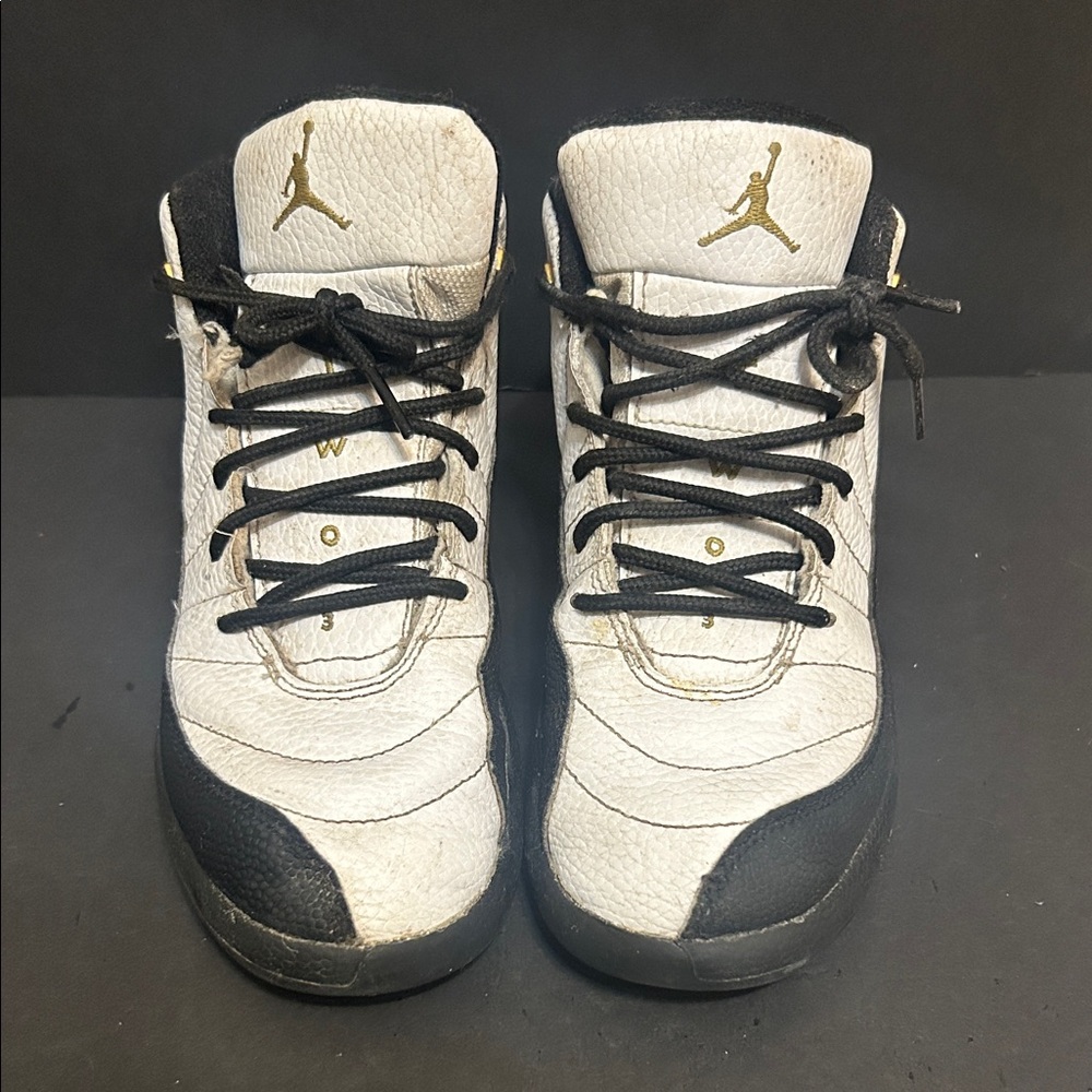 Jordan Men's White and Black Sneakers with Gold Accents